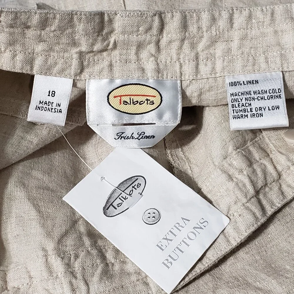 NWT Talbots Beige Irish Linen Cropped Pants Women's size 18